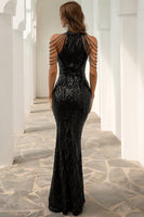 Load image into Gallery viewer, Black Sequin Mermaid Prom Dress