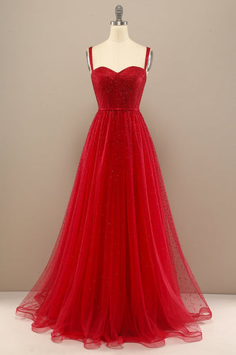 Red Sweetheart Formal Dress with Beading