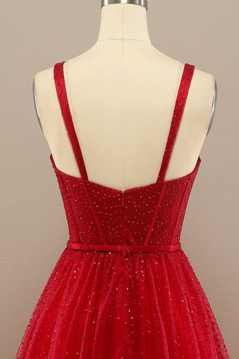 Red Sweetheart Formal Dress with Beading
