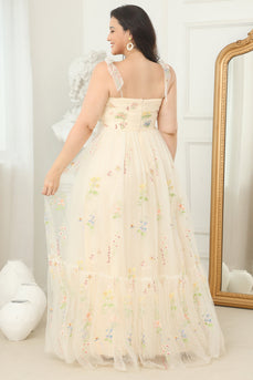 Plus Size Champagne Long Formal Dress With Embroidery