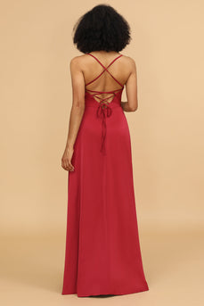 Satin Lace-Up Back Bridesmaid Dress