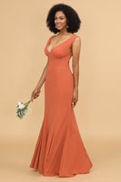 Load image into Gallery viewer, Sunset Mermaid V-neck Bridesmaid Dress With Ruffles