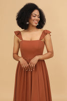 Load image into Gallery viewer, Terracotta A-Line Floor Length Chiffon Bridesmaid Dress With Ruffles