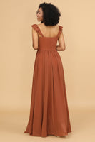 Load image into Gallery viewer, Terracotta A-Line Floor Length Chiffon Bridesmaid Dress With Ruffles