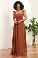 Load image into Gallery viewer, Terracotta A-Line Floor Length Chiffon Bridesmaid Dress With Ruffles