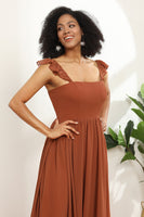 Load image into Gallery viewer, Terracotta A-Line Floor Length Chiffon Bridesmaid Dress With Ruffles
