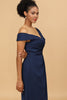 Load image into Gallery viewer, Navy Off The Shoulder Sheath Bridesmaid Dress