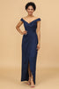 Load image into Gallery viewer, Navy Off The Shoulder Sheath Bridesmaid Dress