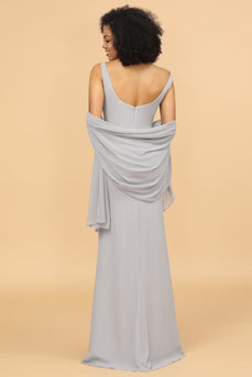 Grey Square Neck Mermaid Bridesmaid Dress with Wrap