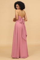 Load image into Gallery viewer, Chiffon A Line Blush Bridesmaid Dress