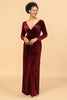 Load image into Gallery viewer, Sheath Burgundy Deep V-Neck Long Sleeves Velvet Bridesmaid Dress