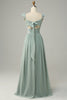 Load image into Gallery viewer, A Line Spaghetti Straps Dusty Sage Long Bridesmaid Dress with Ruffles
