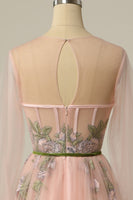 Load image into Gallery viewer, A Line Jewel Light Nude Long Formal Dress with Embroidery