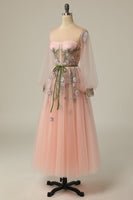 Load image into Gallery viewer, A Line Jewel Light Nude Long Formal Dress with Embroidery