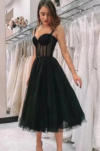 Black Polka Dots A Line Formal Dress