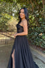 Load image into Gallery viewer, Black A-Line Corset Long Formal Dress with Slit