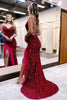 Load image into Gallery viewer, Sparkly Royal Blue Sequins Long Mermaid Formal Dress with Feathers