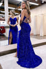 Load image into Gallery viewer, Sparkly Royal Blue Sequins Long Mermaid Formal Dress with Feathers