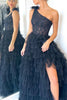 Load image into Gallery viewer, Black One Shoulder Corset Tiered Long Formal Dress with Ruffles