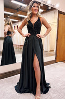 Load image into Gallery viewer, Sparkly Black A-Line Long Formal Dress with Pockets
