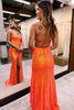 Load image into Gallery viewer, Sparkly Orange Open Back Sequins Long Formal Dress with Slit