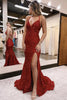 Load image into Gallery viewer, Sparkly Red Sequins Lace-Up Back Mermaid Long Formal Dress with Slit