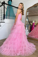 Load image into Gallery viewer, Light Pink Tulle Tiered A-Line Long Formal Dress