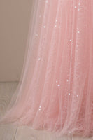 Load image into Gallery viewer, Sparkly Spaghetti Straps Pink Long Formal Dress with Beading