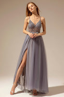 Load image into Gallery viewer, Spaghetti Straps Long Formal Dress With Slit
