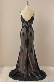 Black Spaghetti Straps Long Formal Dress with Beading