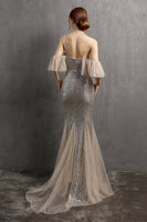 Load image into Gallery viewer, Champagne Sequin Long Formal Dress with Ruffles
