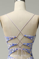 Load image into Gallery viewer, Glitter Blue Mermaid Lace Long Formal Dress with Slit