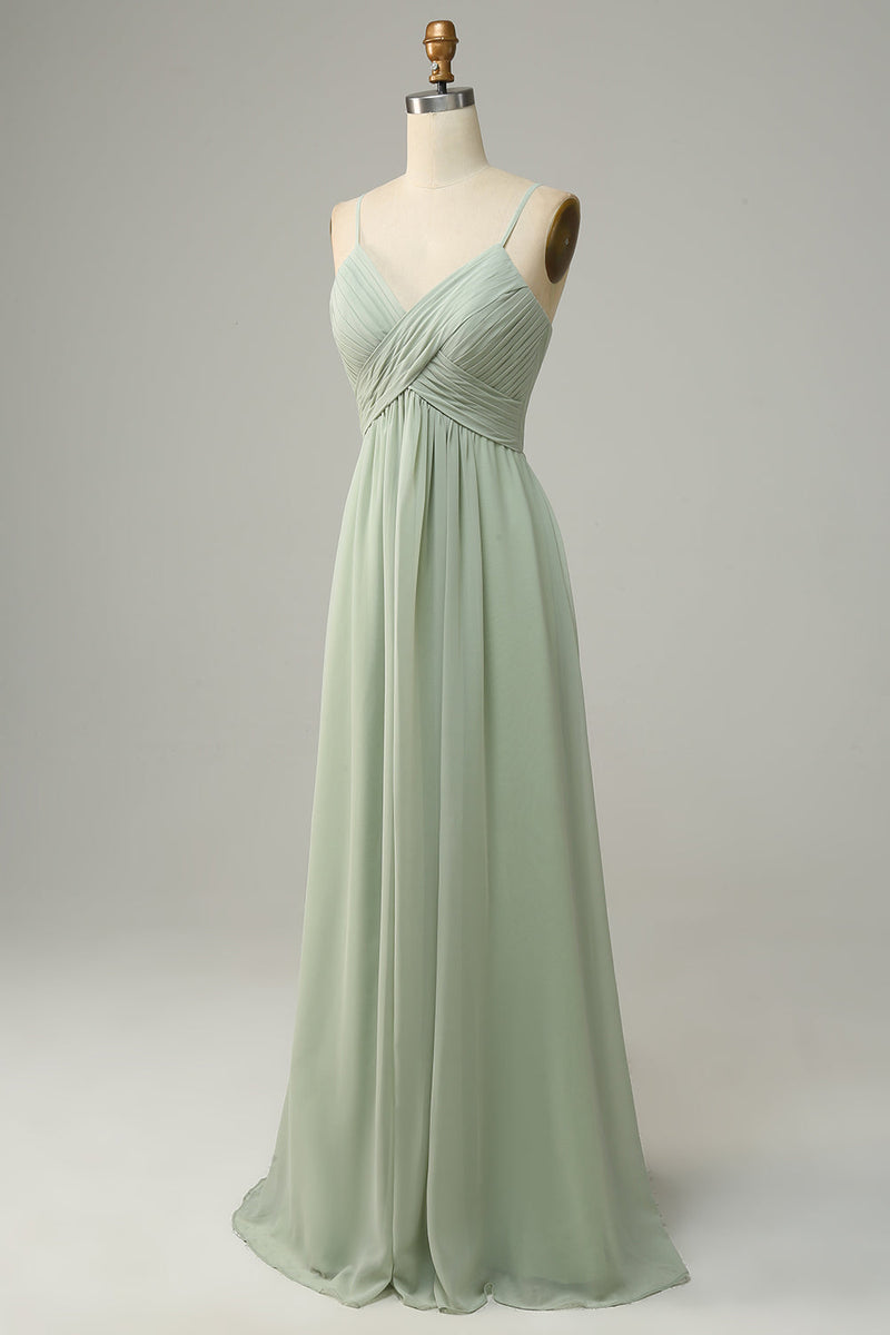 Load image into Gallery viewer, Spaghetti Straps Sleeveless Dusty Sage Bridesmaid Dress