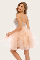 Load image into Gallery viewer, Pink Beaded Short Graduation Dress