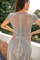 Load image into Gallery viewer, Mermaid Beaded Silver Long Formal Dress