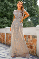 Load image into Gallery viewer, Mermaid Beaded Silver Long Formal Dress
