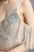 Load image into Gallery viewer, Champagne Sequin Long Formal Dress with Ruffles
