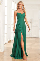 Load image into Gallery viewer, Spaghetti Straps Dark Green Long Formal Dress with Slit