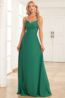 Load image into Gallery viewer, Spaghetti Straps Dark Green Long Formal Dress with Slit