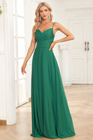 Load image into Gallery viewer, Spaghetti Straps Dark Green Long Formal Dress with Slit