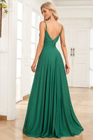Load image into Gallery viewer, Spaghetti Straps Dark Green Long Formal Dress with Slit