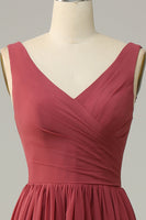 Load image into Gallery viewer, V Neck Open Back Desert Rose Bridesmaid Dress