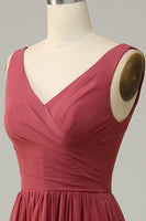 Load image into Gallery viewer, V Neck Open Back Desert Rose Bridesmaid Dress