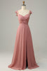 Load image into Gallery viewer, Dusty Rose A Line Ruffles Long Bridesmaid Dress With Slit