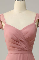 Load image into Gallery viewer, Dusty Rose A Line Ruffles Long Bridesmaid Dress With Slit