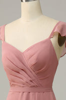 Load image into Gallery viewer, Dusty Rose A Line Ruffles Long Bridesmaid Dress With Slit