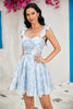 Load image into Gallery viewer, Cute A Line Spaghetti Straps Blue Printed Short Formal Dress