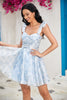 Load image into Gallery viewer, Cute A Line Spaghetti Straps Blue Printed Short Formal Dress