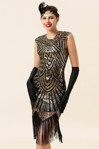 Gold Gatsby Glitter Fringe 1920s Dress