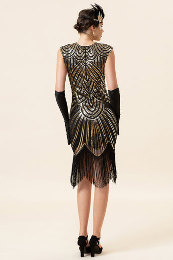 Champagne Sequin Fringe Flapper Dress